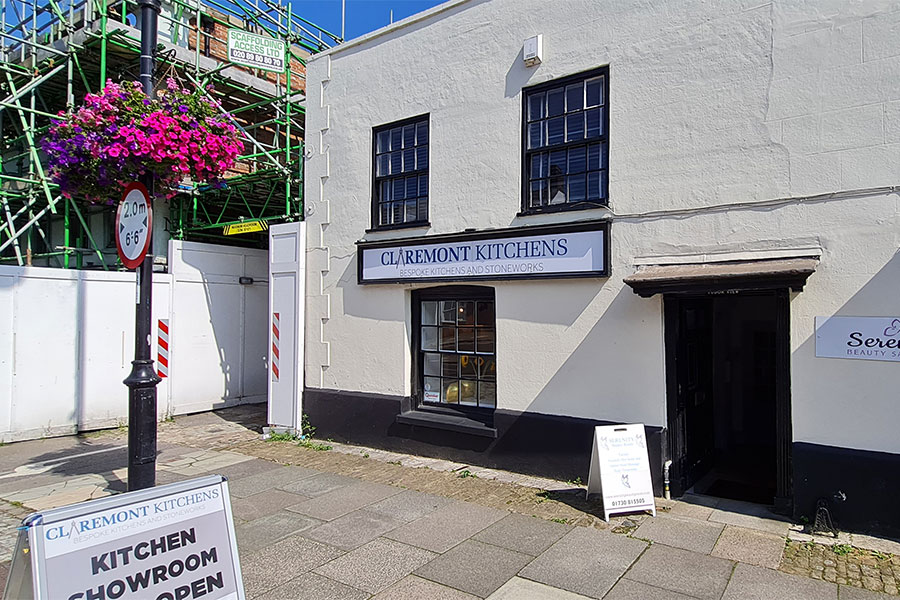 The exterior of the Claremont Kitchens & Interiors showroom at Tudor View in Midhurst